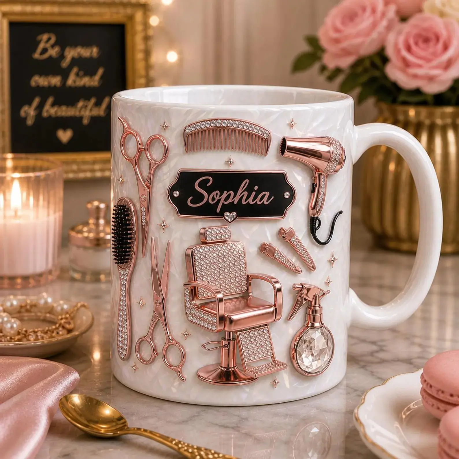 Personalized Hairstylist Faux 3D Effect Mug, Hair Lover Coffee Mug, Hairdresser Gift Salon Chair Mug, Custom Name Hair Stylist Gift, Beauty Salon Gift