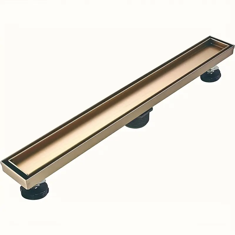 Linear Shower Floor Drain, Brushed Gold 24 Inch 304 Stainless Steel Bathroom Drains Kit, Rectangular Shower Trench Drain With Reversable Tile-in Pattern Drain Cover & Hair Catcher