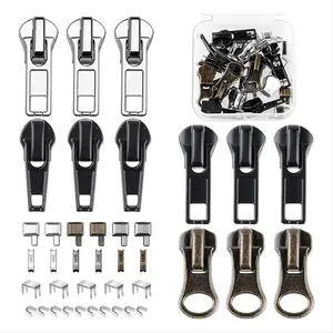 Zipper Repair Kit, 5 Replacement Slider Zippers Pull Zip Head Bottom Stop and Top Fix on