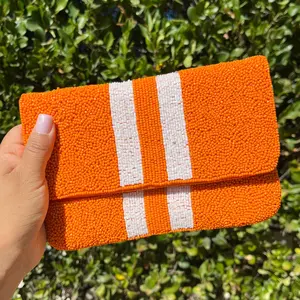 Orange Burnt Beaded Clutch Purse