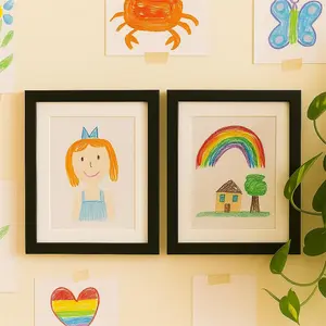 FURPAWTRAIT 2 Pcs White Kids Art Frame A4 Magnetic Storage MDF Front Loading Holds up-to 150 Artwork Couple Gift Christmas Festive Wooden Gallery Style Hanging Keyholes Flexible Orientation Trending