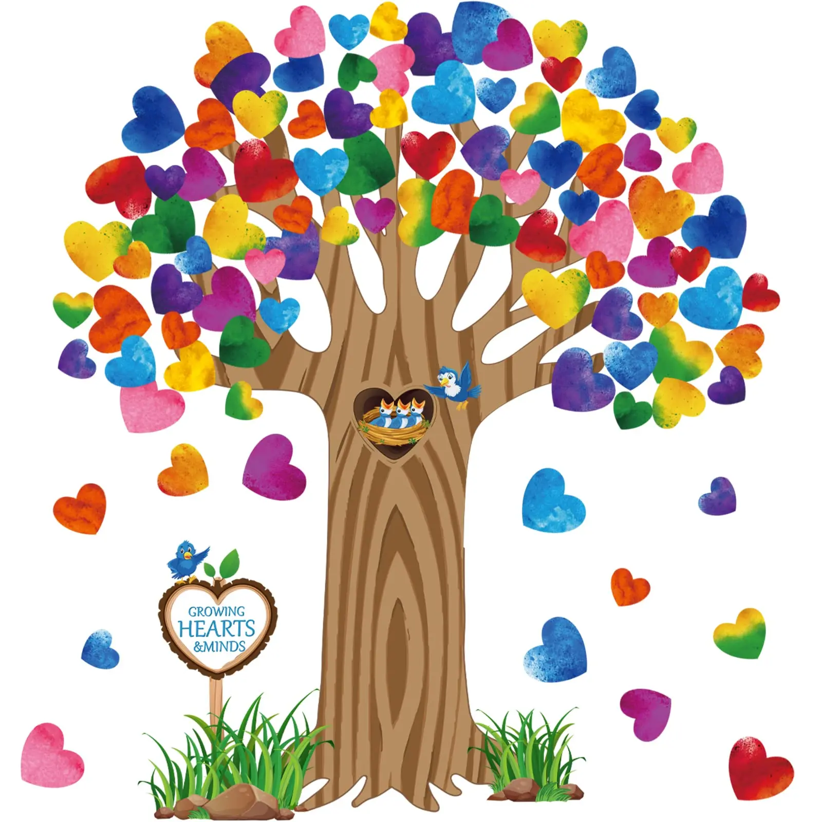 Gejoy Classroom Tree Bulletin Board Set Classroom Decor Tree Wall Cutouts Decor Supplies Hearts Bulletin Board Classroom Wall Decor for Elementary School Teacher Chalkboard Supplies, School Supplies, Back to School