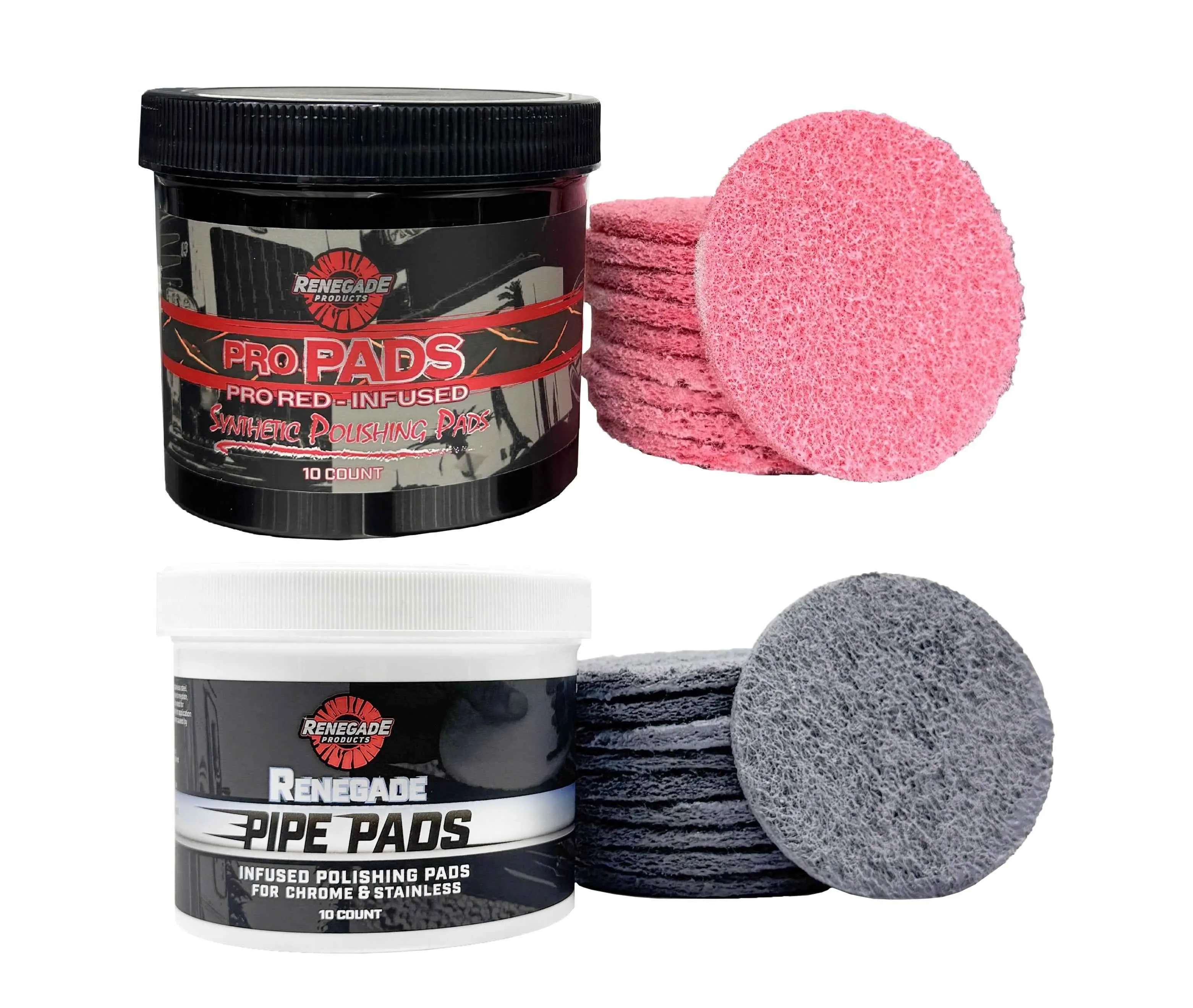 Renegade Products Pro & Pipe Polishing Pad Bundle – Heavy Cut & Fine Finish Metal & Chrome Infused Polishing Pads (20 Total Pads)