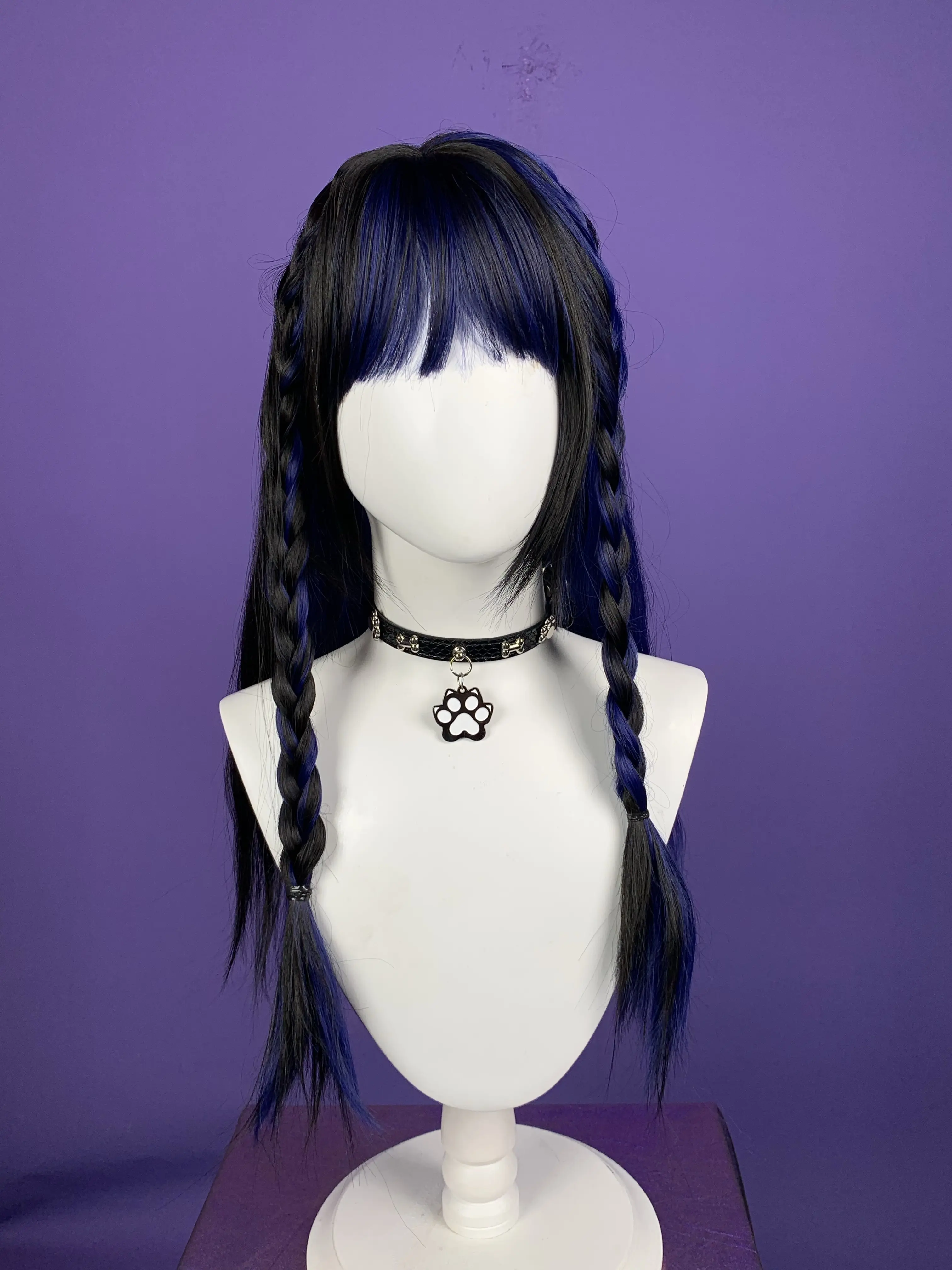 KORURACLUB Gothic Anime Wig, Blue Purple Long Hair Wig with Braids, Dark Princess Cosplay Wig for Women, Halloween Costume Hair
