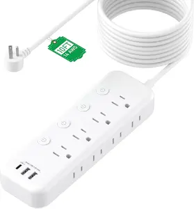 10FT Heavy Duty Extension Cord with Individual Switches on Off, 1875W Appliance Extension Cord with USB Ports, 8 outlets, High Wattage for Microwave, Aquarium, Kitchen, Garage  Have