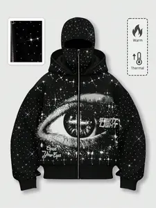 Men's street style rhinestone-decorated windproof hat. There are two hats, with pocket and zipper design, suitable for autumn and winter wear.