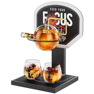 Valentine's Day Gifts, Kollea Basketball Whiskey Decanter Set with Black Court Stand & 2 Glasses, Stylish Liquor Decanter Gift for Men, Dad, Brother, Husband, Sports Lover - Birthday, Anniversary, New Year, Retirement Gift