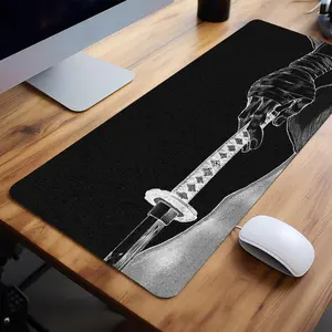 Japanese Katana Pattern Mouse Pad, Rectangle Gaming Mouse Pad, Office Desk Keyboard Mat with Non-Slip Rubber Base Stitched Edge For Home Office Game