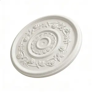 FixtureDisplays 23.62 Inch Ceiling Medallion Decorative, Round White Plaster Carved Lamp Plate for Pendant Lamp Decoration, Bedroom, Living Room Cloakroom 90 Day Lead Time 22235