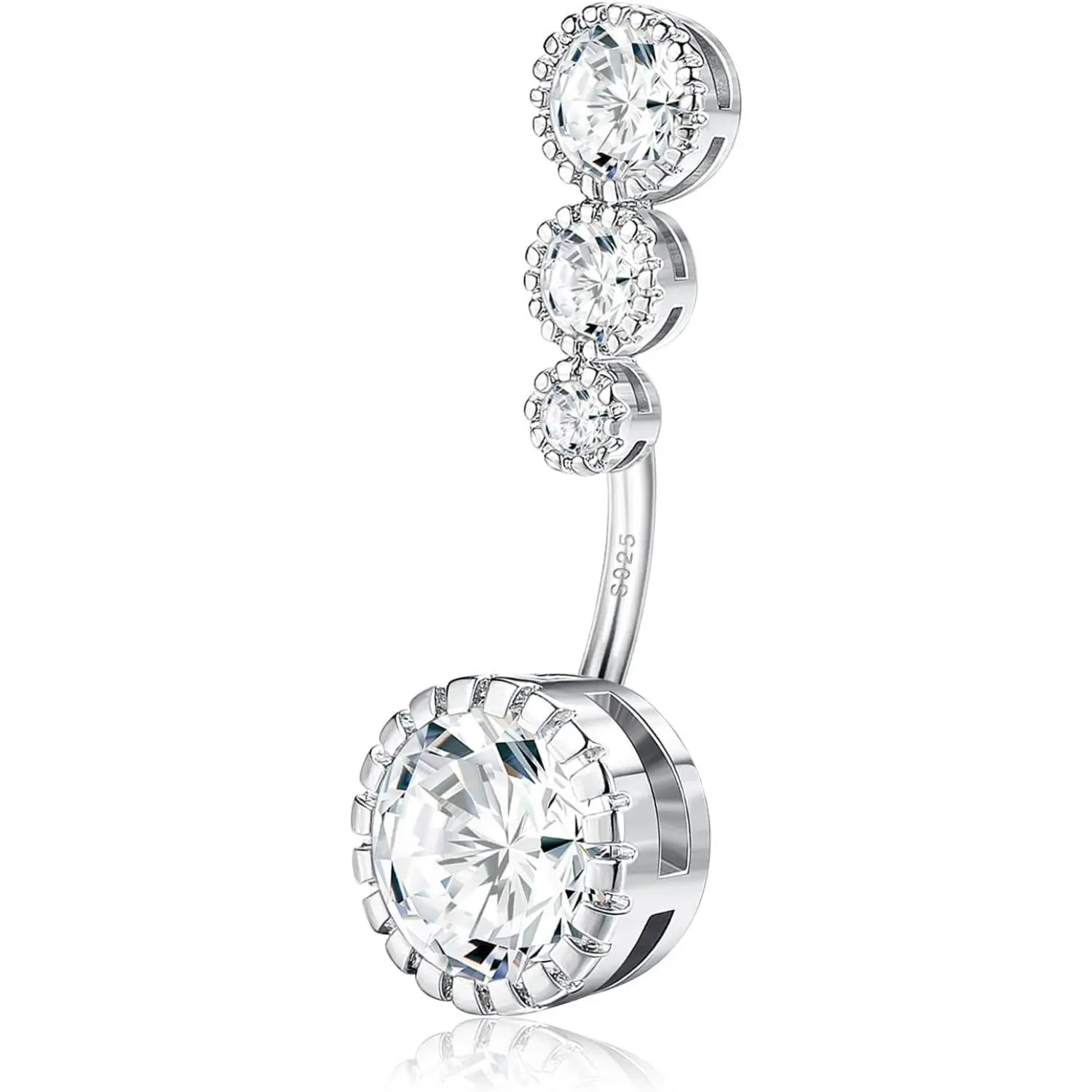 ZELORES 14G Sterling Silver Belly Button Ring, Elegant Dainty Heart Dangle, Fashion Body Jewelry for Female with Cubic Zirconia, Dangle Type