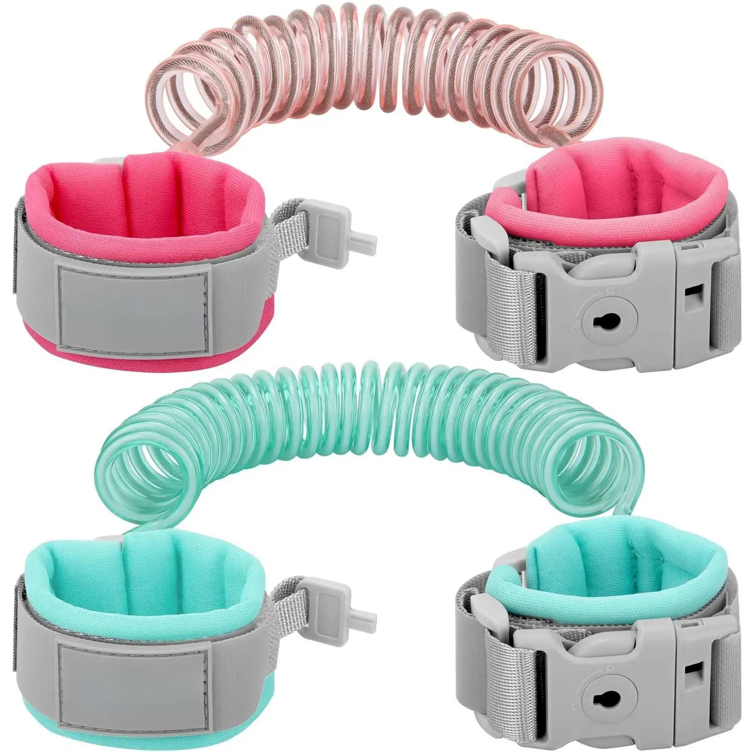 KF5-LWL04    Toddler Leash, 2 Pack Kid Leash Anti Lost Wrist Link with Key Lock Baby Leash Harness for Toddler (Mint Green+Pink)