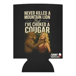 Funny Beer Sleeve – “Never Killed a Mountain Lion But I’ve Choked a Cougar” | Slim & Regular Can Holder Fits 12oz & 16oz Cans or Bottles, Party Gift