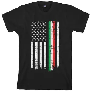 Men's Funny Graphic T-Shirts - Italian American Thin Line Flag, Italy Colors USA Pride, Cotton Knit, Regular Cut, Short/Long Sleeve, Casual Sports Tops, Streetwear, Machine Washable - TA_00418