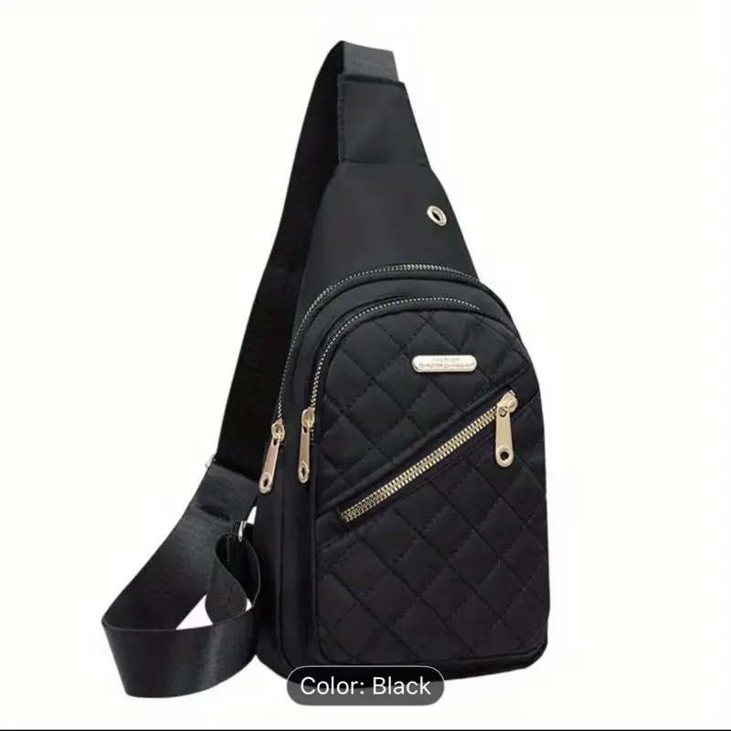Women's Korean Style Crossbody Bag - Korean Wave Sling Pack with Golden-Tone Hardware, Chest Bag for & Women, Hands-Free