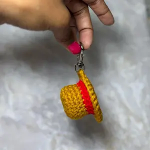 Crochet Monkey D. Luffy Keychain - Handmade Yellow & Red Hat Design for Anime Fans