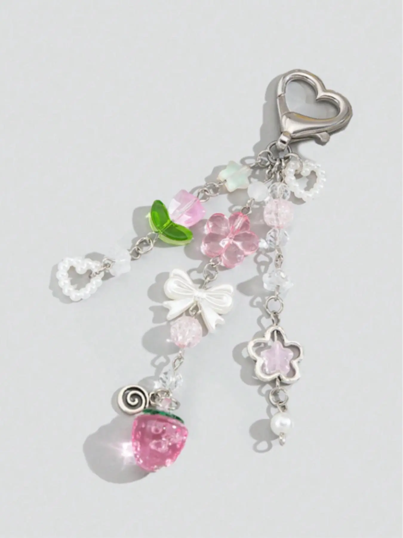 Mother's Day Gift Cute Strawberry & Flower Design Keychain, Cute Charms Keychain, Fashionable Alloy Keychain for Women & Girls, Trendy All-match & Exquisite Keychain for Birthday Gift, Cute Keychains