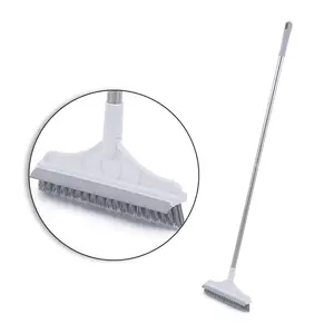 Rotating Floor Scrub Brush Long Handle Windows Squeegee Stiff Bristle Broom Mop 2In1 for Bathroom Kitchen Floor Crevice Cleaning Does not apply