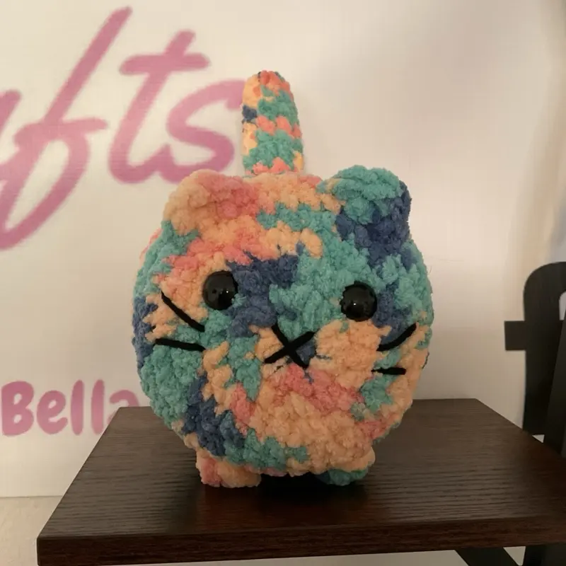 Crochet green blue orange Loaf Cat handmade plush