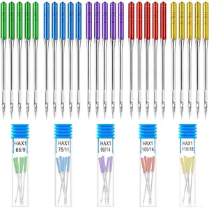 50pcs Ball Point Sewing Machine Needles Regular Flat Shank Assorted HAX1 Sizes 65/9 75/11 90/14 100/16 110/18 for Home Sewing Machine 5 Colors
