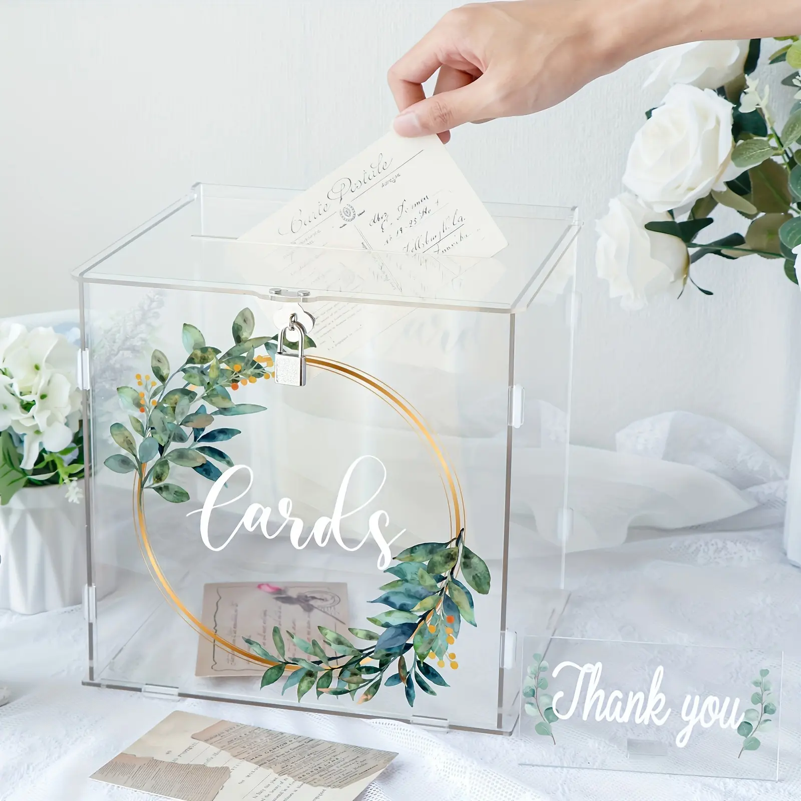 1pc, Clear Acrylic Wedding Card Box With Lock, Acrylic Gift Card Box For Wedding, Wedding Money Envelope Card Box, Suitable For Wedding, Engagement, Birthday, Graduation Party