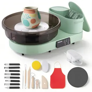 VEVOR Pottery Wheel for Adults, 14" and 11" Turntables, 450W Electric Table Top Pottery Wheel with Foot Pedal, 30-300 RPM Adjustable Speed, Aluminum Body, for Beginners, DIY Clay Art Craft, Green