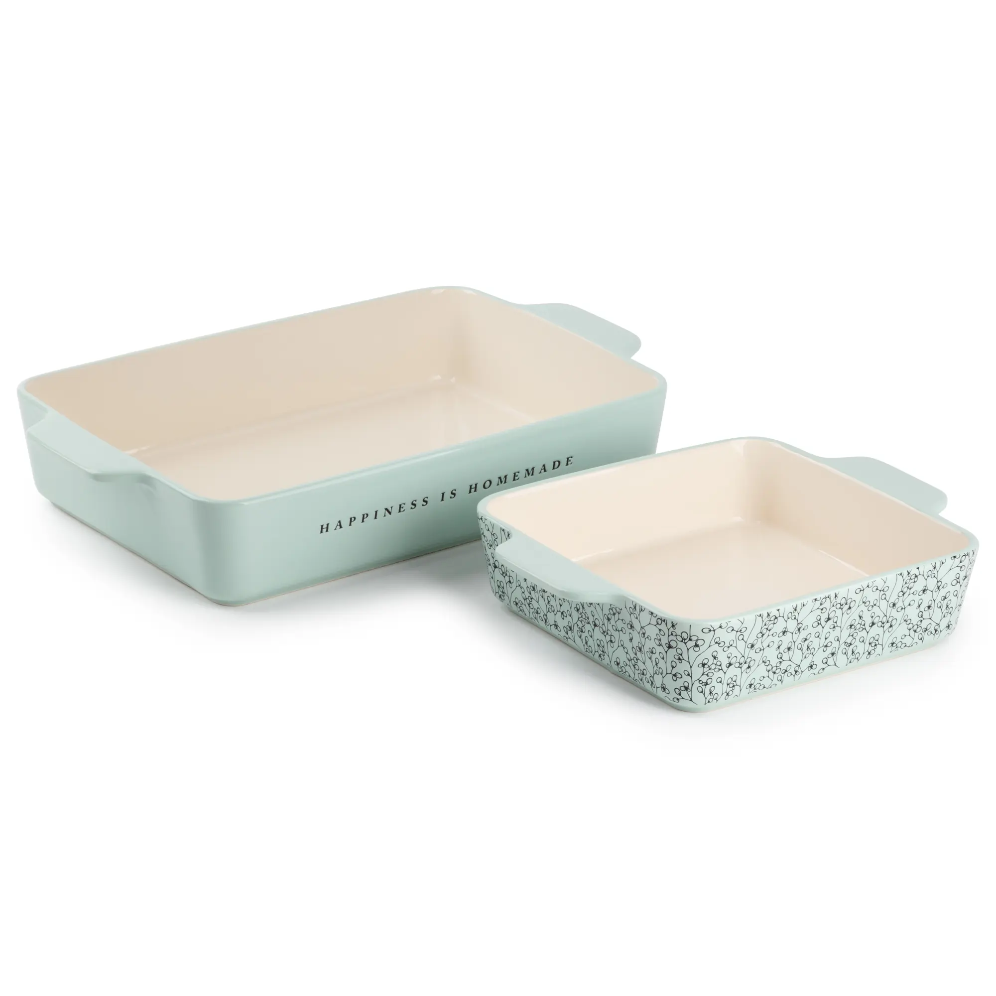 Stoneware Square & Rectangular Baker, Green, 2-Piece Set-24N4Y20W