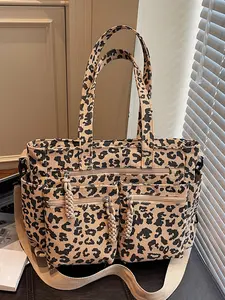 Fashionable leopard print underarm shoulder bag with leopard pocket, textured casual and versatile women's shoulder crossbody bag, student commuting shoulder bag, suitable for commuting, shopping and other scenarios, Fashionable Daily Crossbody