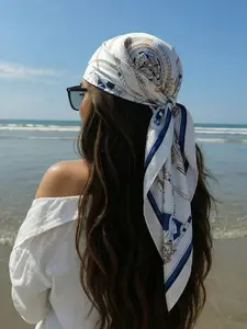 Elegant Women's Chain Texture Satin Scarf, 90cm Square Scarf, Versatile Accessory for Daily Wear, Beach, Vacation, Wind & Sun Protection
