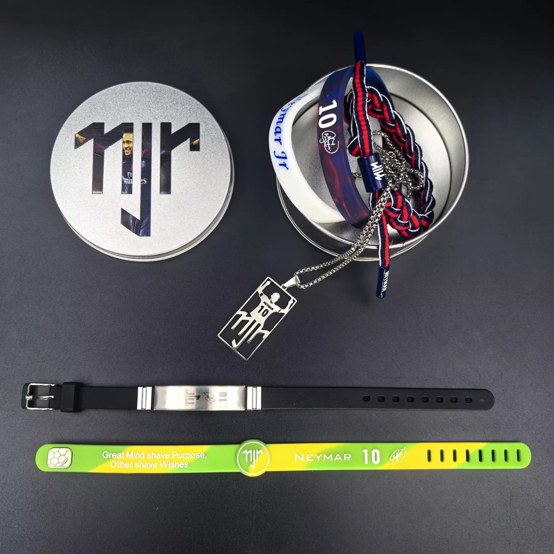 Soccer Fan Gift Set, 6-Piece Number 10 Collection with 5 Adjustable Silicone & Braided Wristbands and 1 Stainless Steel Necklace for Everyday Outings, 1 Necklace, 5 Wristbands, Fade-Resistant, Sweat-Resistant, Fellow Fan