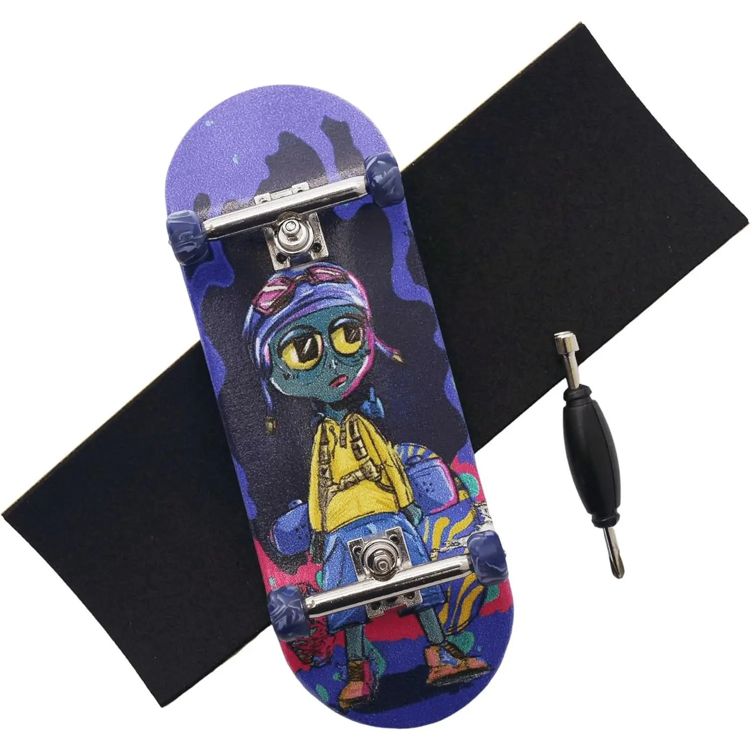 Fingerboard 34mm Wooden Board Professional Finger Skateboard Trucks CNC Swirl Wheels (Alien)