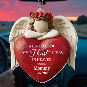 Personalized Memorial Angel Acrylic Keychain, A Big Piece Of My Heart Lives In Heaven Keychain, Custom Name Dates Sympathy Keepsake, In Loving Memory Gift, Loss Mom Remembrance
