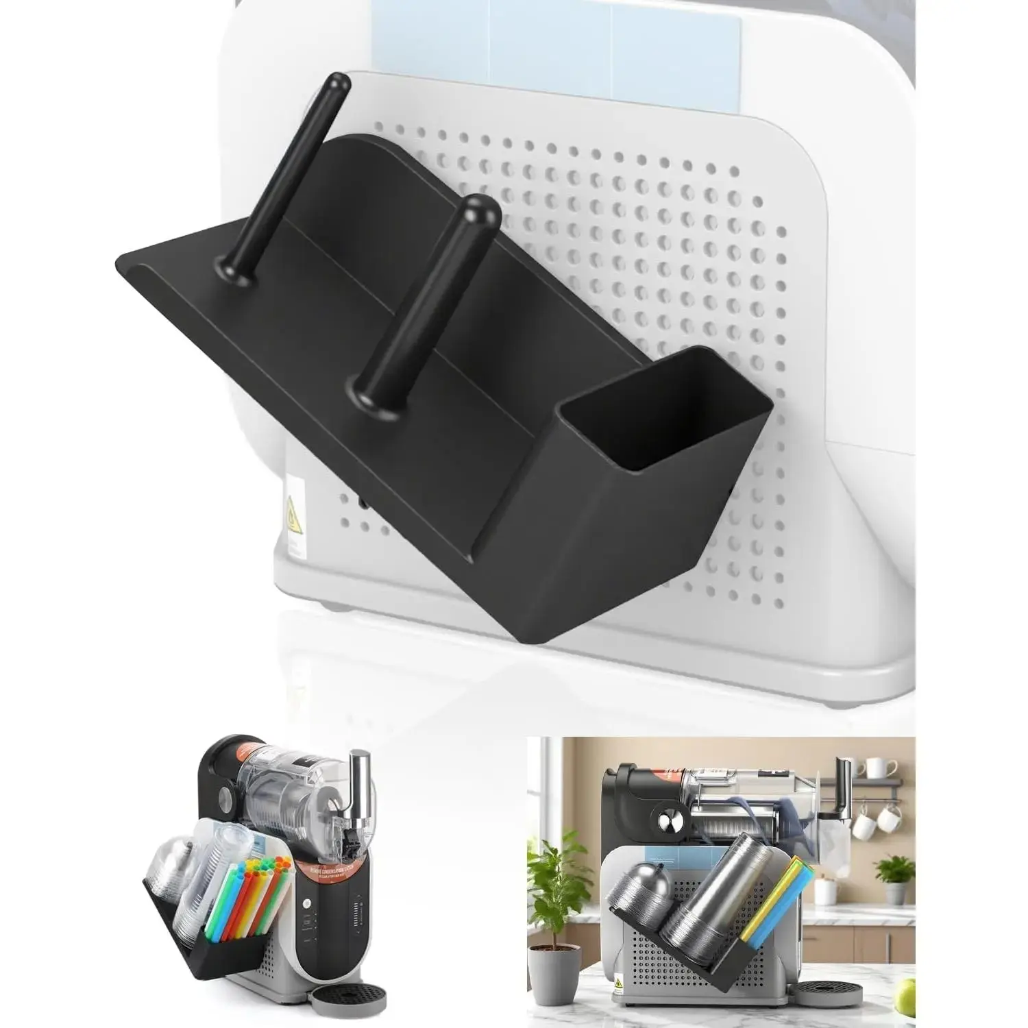 Cup Organizer for Ninja Slushie Machine FS301 & FS300-3-in-1 Side-Mounted Holder for Cups, Lids & Straws - Accessories for Ninja Slushie Machine