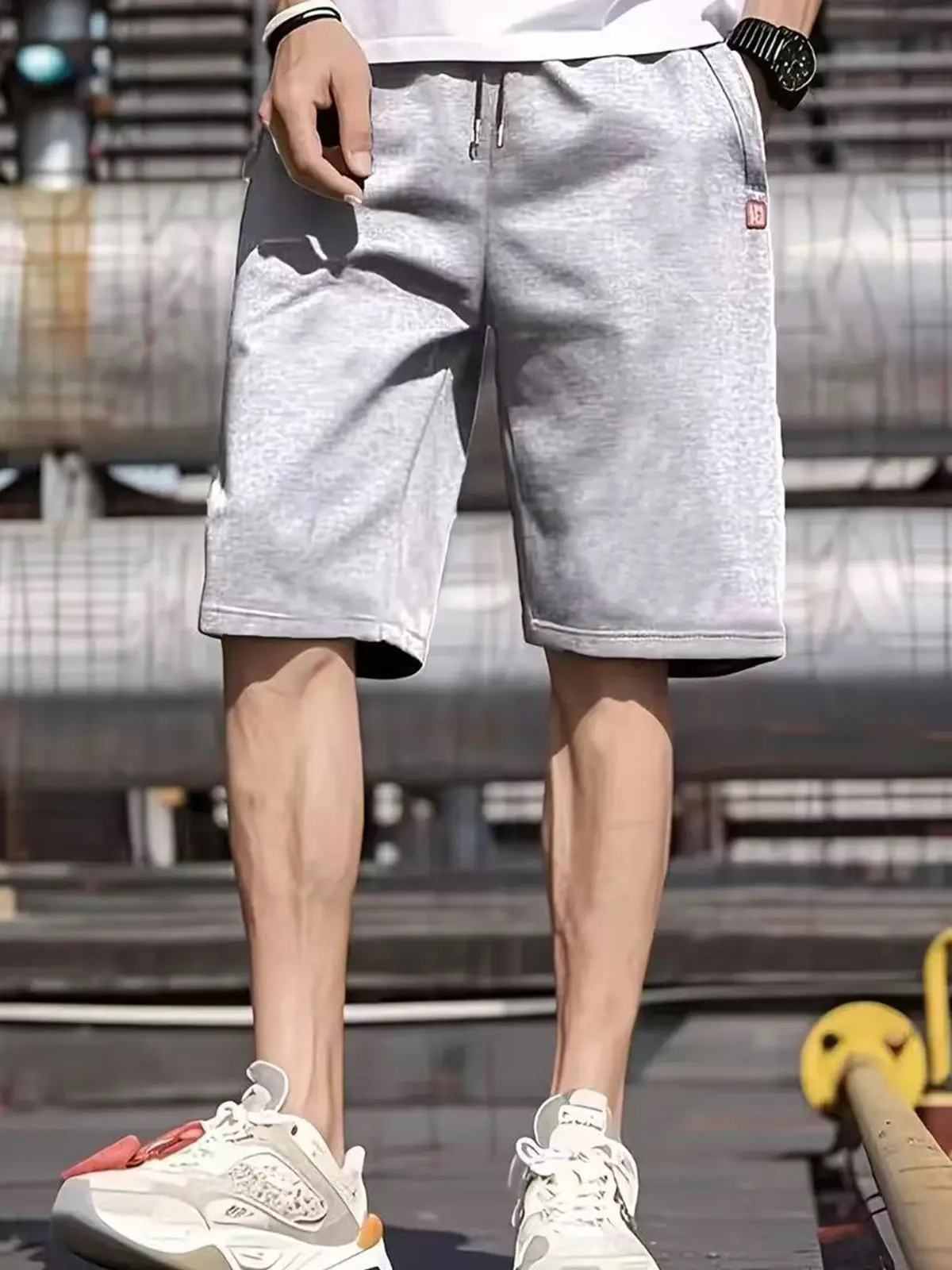 Men's Regular-Fit Activewear Shorts - Sporty Elastic Waist Athleisure Street Shorts with Zippered Side Pockets, Adjustable Waistband, Small Red Pocket Tag for Casual, Sports Activities, Sporty Men's Shorts