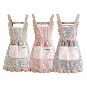 Cute Floral Aprons for Women with Pockets & Hand Wiper 3 Pack Pink Blue Green 75x70cm Durable Polyester Perfect for Baking Cooking Home Use Flower Set Gift Kitchen outdoorfun