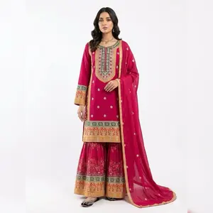 Indian Party Dresses - Red Color with Intricate Embroidery and Matching Skirt for Festive Events Womenswear
