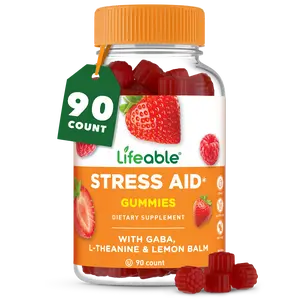Lifeable Stress Aid Gummies | with Lemon Balm, GABA And L Theanine Supplements | Vegan Non GMO Mood Support Supplement | Great Tasing Stress Vitamins | L-Theanine for Women and Men | 90 Gummies