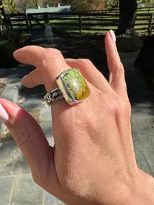 Turquoise Barrel Ring with Silver Snakes (Size 10.25)