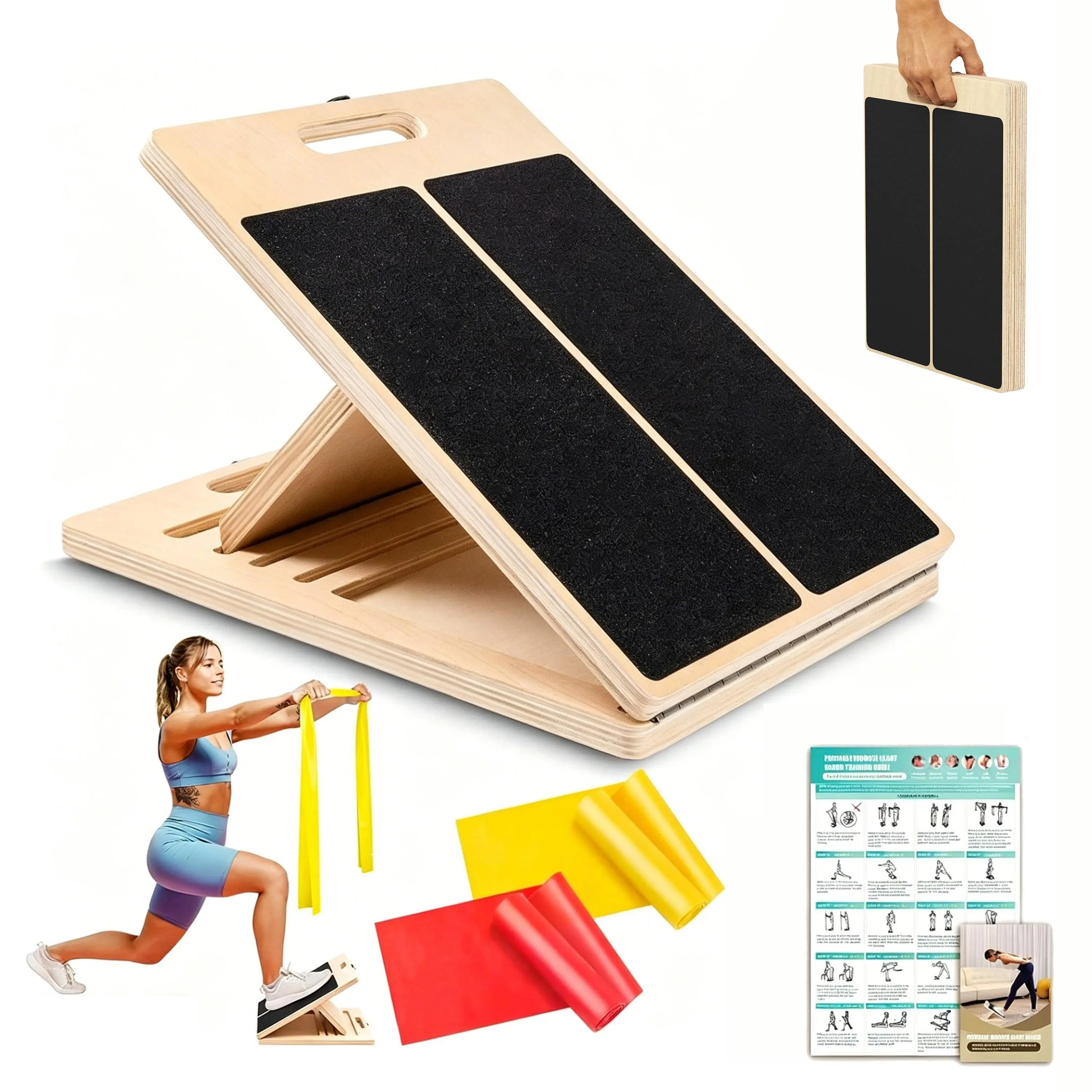 Nifogo Portable Wooden Fitness Balance Block - Incline Wedge Slant Board Calf Stretcher for Squats, Ft & Ankle Mobility - Ideal for Home, On-the-Go Use