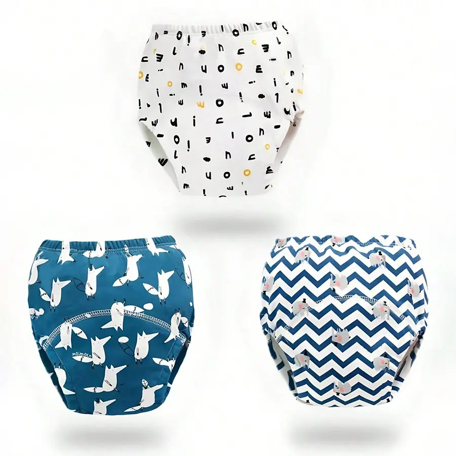 3pcs Reusable Baby Kids Training Pants Care, Cartoon Print Potty Learning Underwear, Leak-Proof Gender Neutral Diapers for Boys & Girls, Newborn Size Up to 5kg