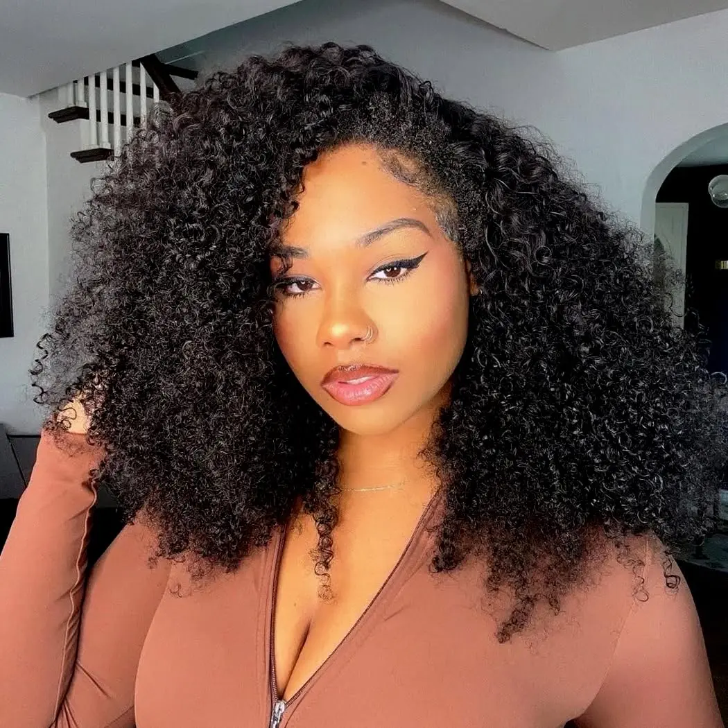 Kinky Curly Half Wig Human Hair 210% Density Wear Go Glueless Wigs Human Hair half up half down wig 10-24 Inch half wig curly hair  3 In 1 Half Wigs for black Women Drawstring Seamless Flip Headband Wig Beginner Friendly