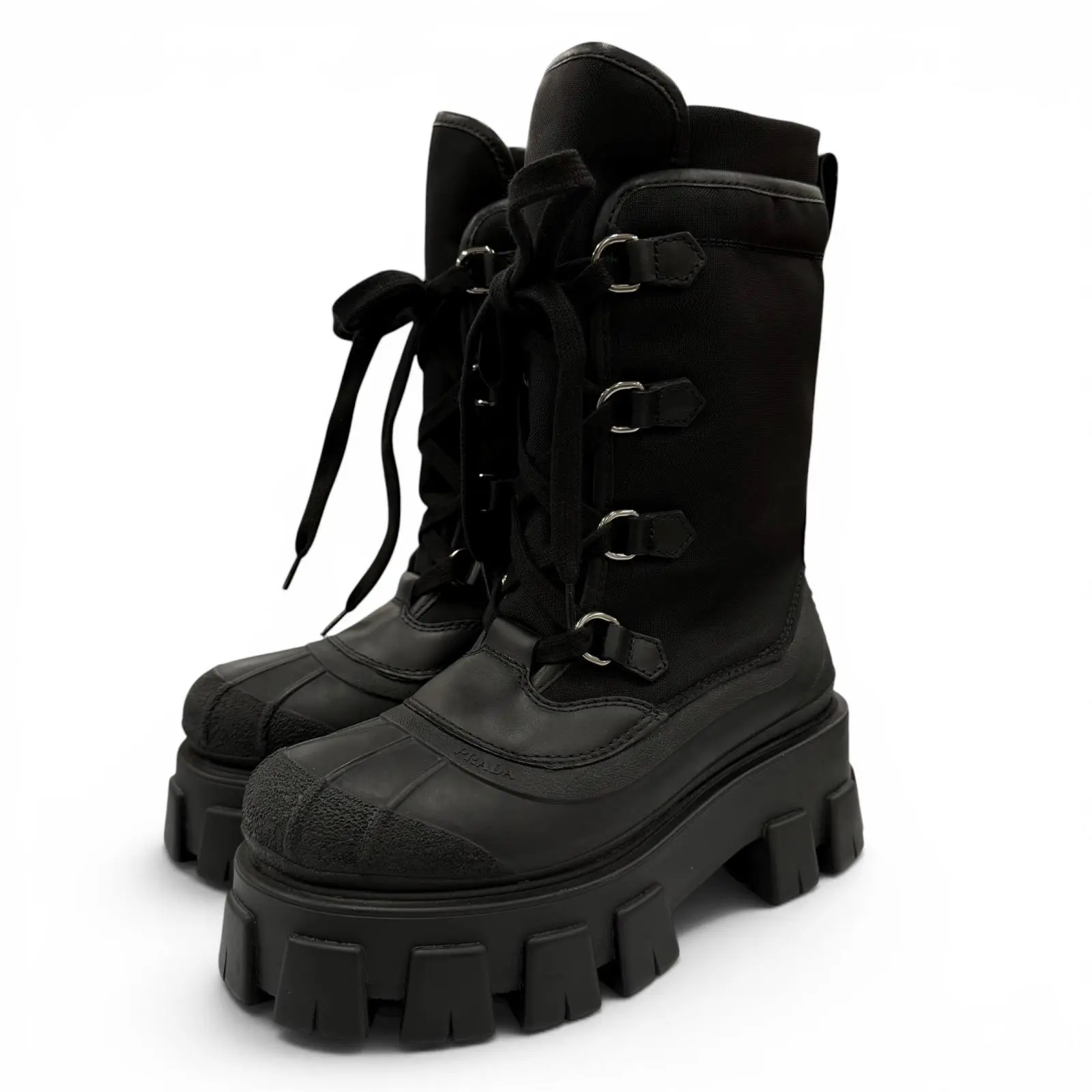 Pre-owned PRADA Others Small Leather Goods Monolith Lace Up Boots