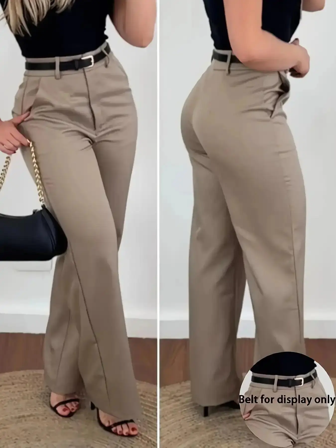 Women's High Waist Loose Fit Solid Color Straight Leg Machine Washable Pants Zipper Design, All Seasons Everyday Bottoms, Workout Clothes, Active Wear, Sport Essential, Moisture Wicking, Soft Stretch, Moisture Wicking