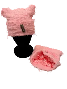 Pink Boxed Distressed Beanie - Satin Lined
