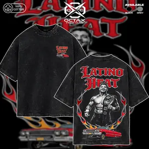 [Octa-X] Eddie Guerrero Latino Heat Vintage Graphic T-Shirt, Retro WWE Wrestling Fan Tee, Washed Oversized Streetwear, Classic Lowrider & Championship Belt Design, Tribute Shirt for Men & Women
