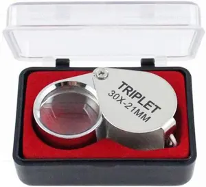 Folding Mini 30x21mm Loupe Magnifying Rotating Jewelers Eye Glass Magnifier Silver 202153 - Optical Glass Lens with Plated Metal Body
