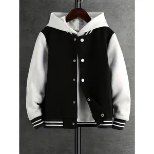 Boys' and Teens' Casual Colorblock Fleece Jacket Baseball Jersey School Team Style for Spring and Fall【Runs small, order one size up】