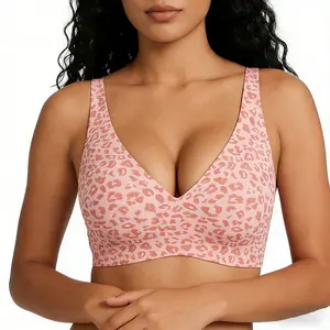 Jelly Wireless Bra Deep V Push Up Seamless T-Shirt Comfortable Plunge No Underwire Bras with Adjustable Straps Everyday Bras
