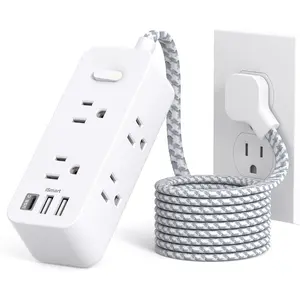 Flat Plug Power Strip,  Flat Extension Cord, 5ft Ultra Thin Flat Plug Extension Cord - 6 AC with 3 USB Ports(1 USB C), Wall Mount, 3-Side Power Strip Surge Protector for Dorm Room Essentials