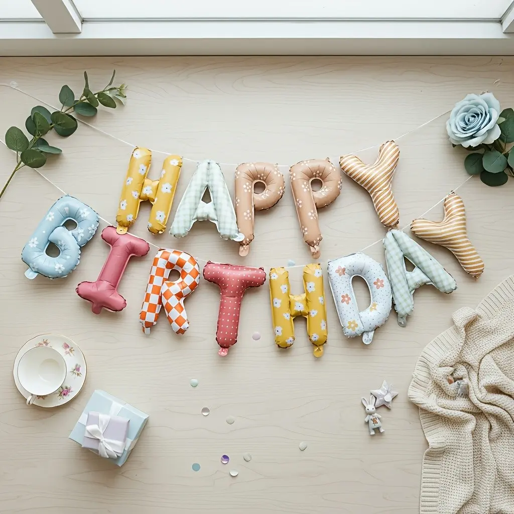 Exquisite Gift Set for 32 Festivals, Includes 16-Inch Macaron-Colored Letter Balloons & Happy Birthday Aluminum Foil Balloons