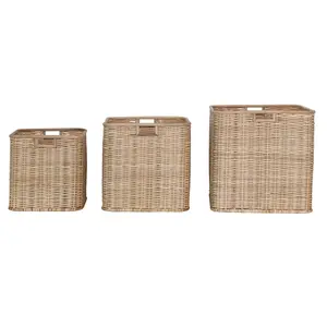 Handmade Palm & Rattan Basket w/ Handles, Natural